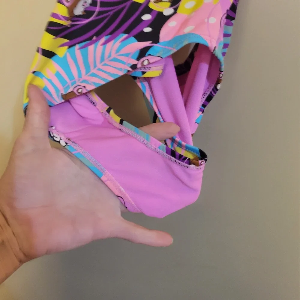 Chipmunk Tropical One Piece Swimsuit Youth XL Pink Multi Excellent Summer Beach